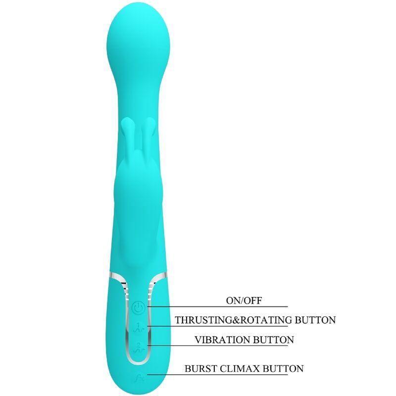 PRETTY LOVE VIBRADOR COELHO DEJON 3 EM 1 MULTIFUNO AQUA VERDE