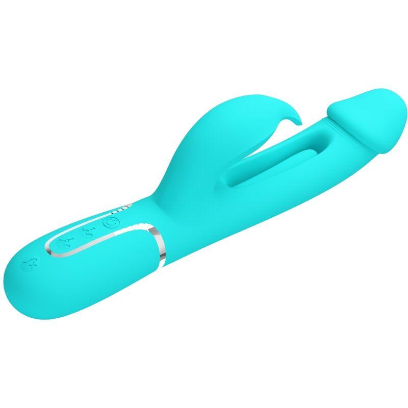 PRETTY LOVE VIBRADOR COELHO DEJON 3 EM 1 MULTIFUNO AQUA VERDE