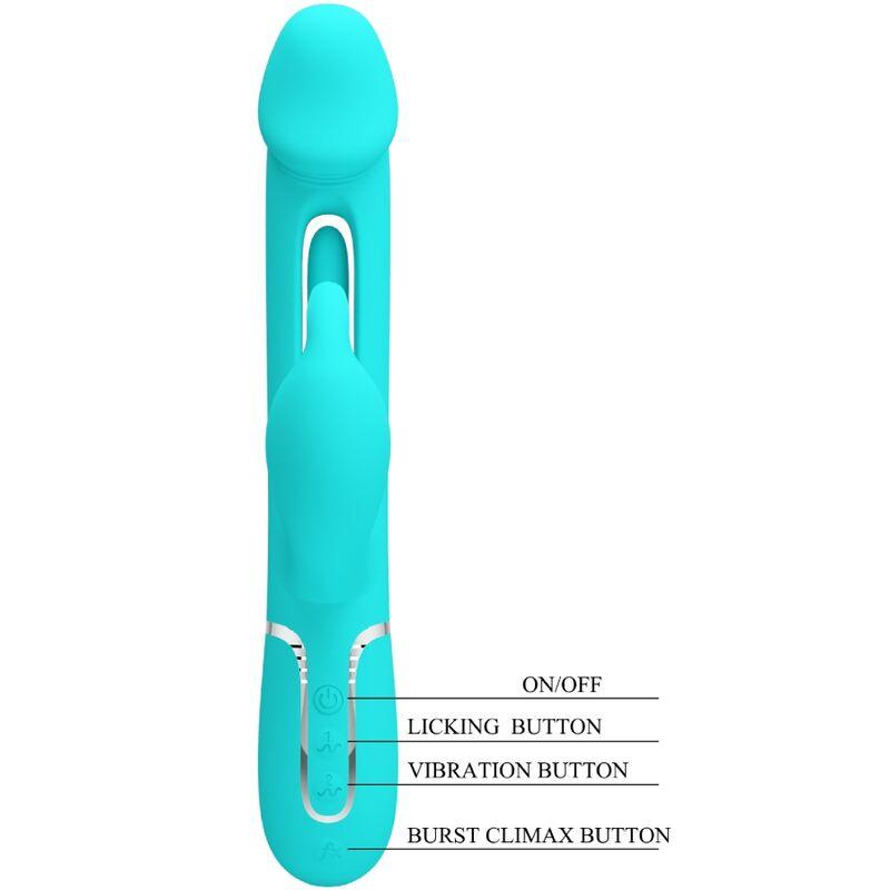 PRETTY LOVE VIBRADOR COELHO DEJON 3 EM 1 MULTIFUNO AQUA VERDE