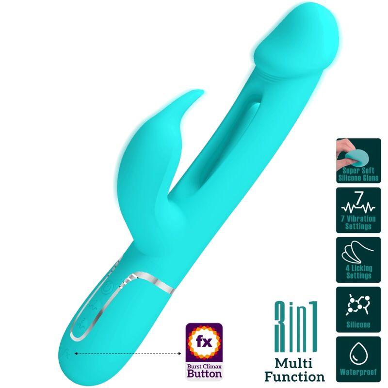 PRETTY LOVE VIBRADOR COELHO DEJON 3 EM 1 MULTIFUNO AQUA VERDE