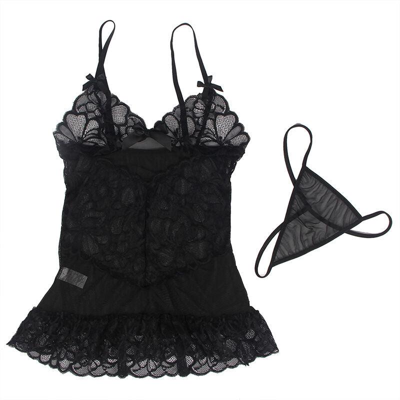 SUBBLIME BABYDOLL CON TIRANTES AJUSTABLES Y ESTAMPADO FLORAL DE ENCAJE TRANSPARENTE NEGRO S M