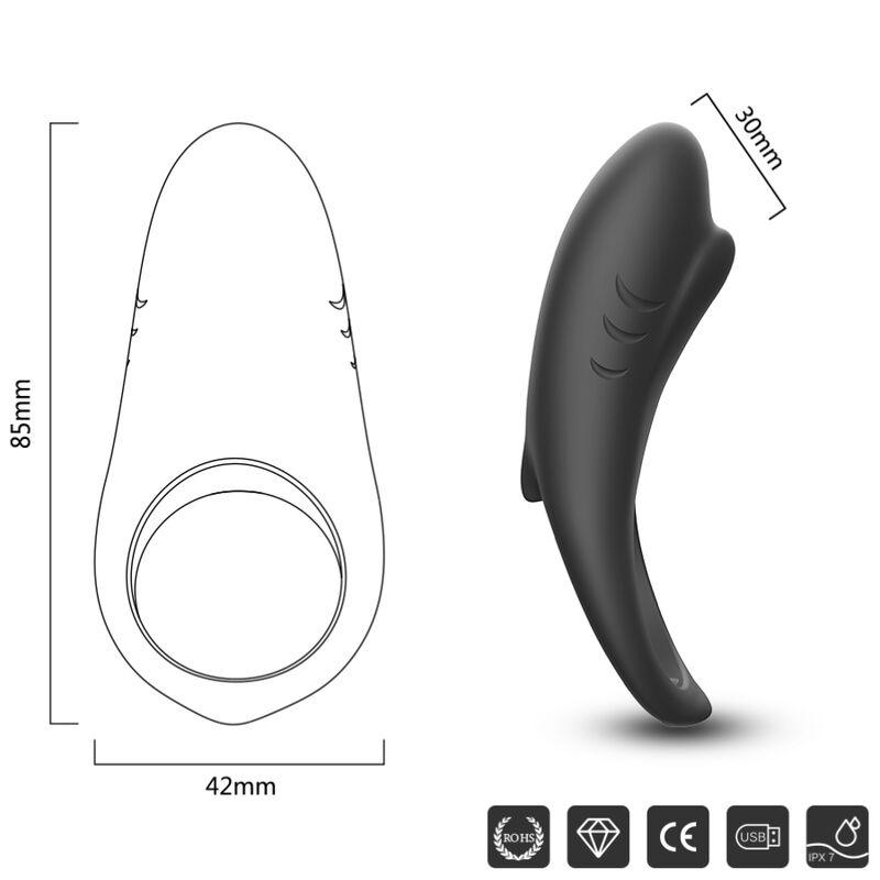 ARMONY ANEL VIBRADOR SHARK PARA CASAIS CONTROLE REMOTO PRETO