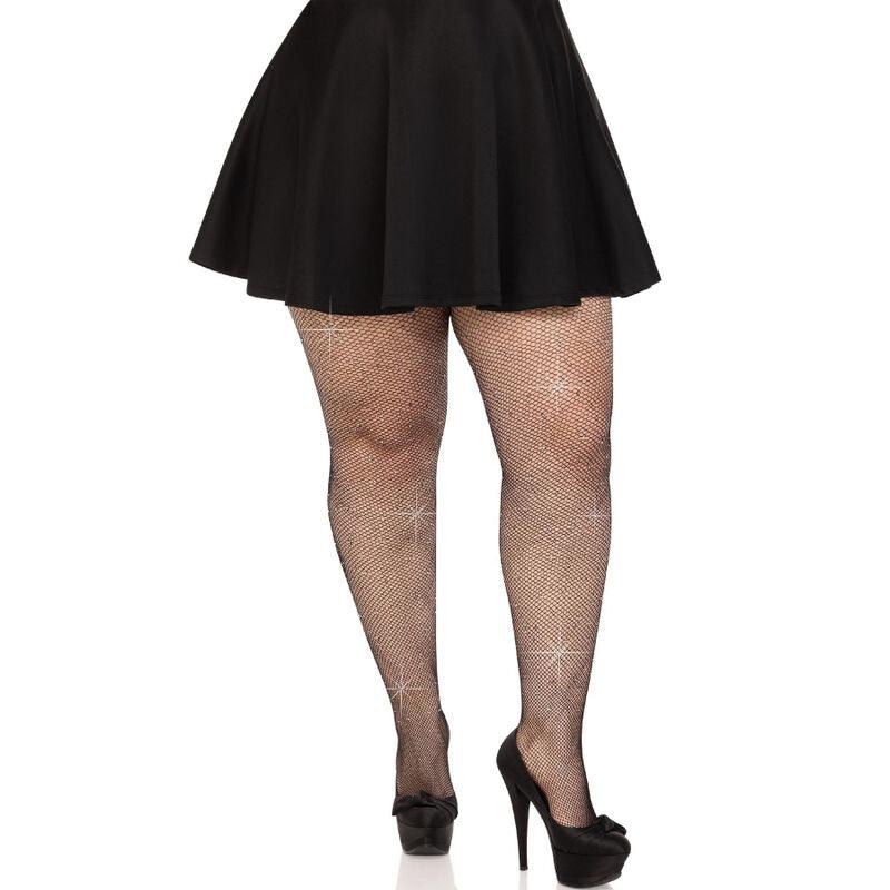 LEG AVENUE MEDIAS REJILLA CRISTALIZADA NEGRO PLUS SIZE