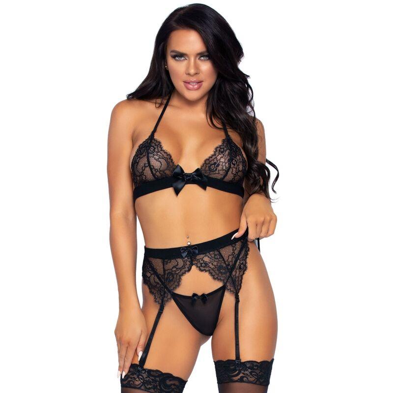 LEG AVENUE CONJUNTO DE TReS PEAS CINTA LIGA E G STRING