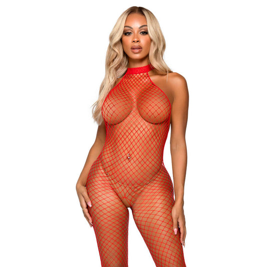 LEG AVENUE LE FRIVOLE BODYSTOCKING RACER NECK TAMANHO uNICO VERMELHO