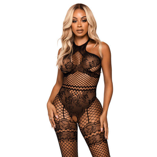 LEG AVENUE NET HALTER BODYSTOCKING TAMANHO uNICO PRETO