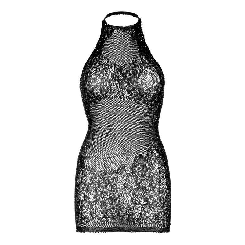 LEG AVENUE MINI VESTIDO RHINESTONE HALTER TAMANHO uNICO PRETO