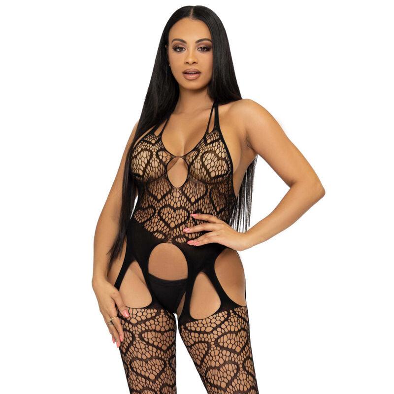 LEG AVENUE BODYSTOCKING DE RED CON TIRANTES TALLA uNICA NEGRO