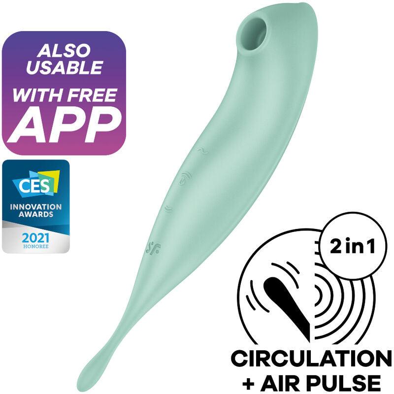 SATISFYER TWIRLING PRO ESTIMULADOR DE PULSO DE AR E APLICATIVO VIBRADOR VERDE