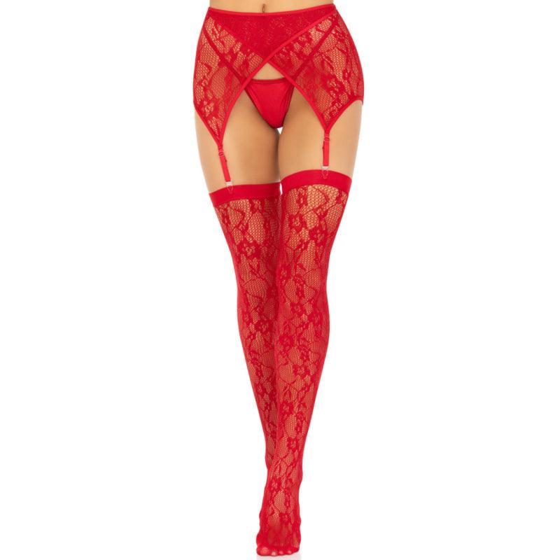 LEG AVENUE COXAS DE RENDA E CINTO DE LIGAS VERMELHO