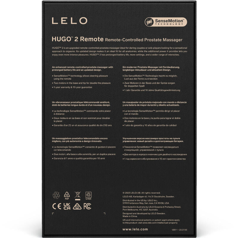 LELO HUGO 2 MASSAGER DE PRoSTATA CONTROLE REMOTO PRETO