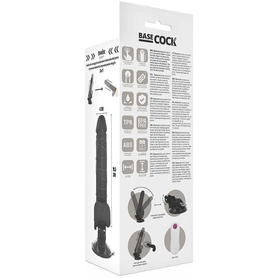 BASECOCK VIBRADOR REALISTA CONTROLE REMOTO PRETO COM TESTiCULOS 195 CM O 4 CM