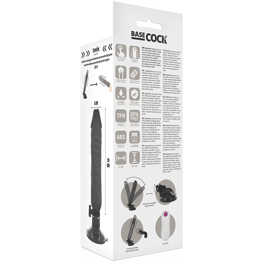 BASECOCK VIBRADOR DE CONTROLE REMOTO REALiSTICO PRETO 20 CM O 4 CM