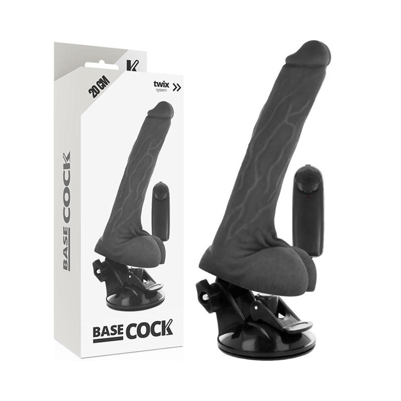 BASECOCK VIBRADOR REALiSTICO DE CONTROLE REMOTO PRETO COM TESTiCULOS 20 CM O 4 CM