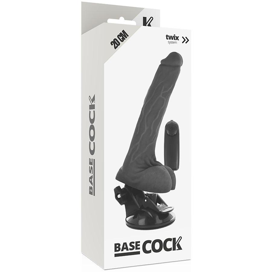 BASECOCK VIBRADOR REALiSTICO DE CONTROLE REMOTO PRETO COM TESTiCULOS 20 CM O 4 CM