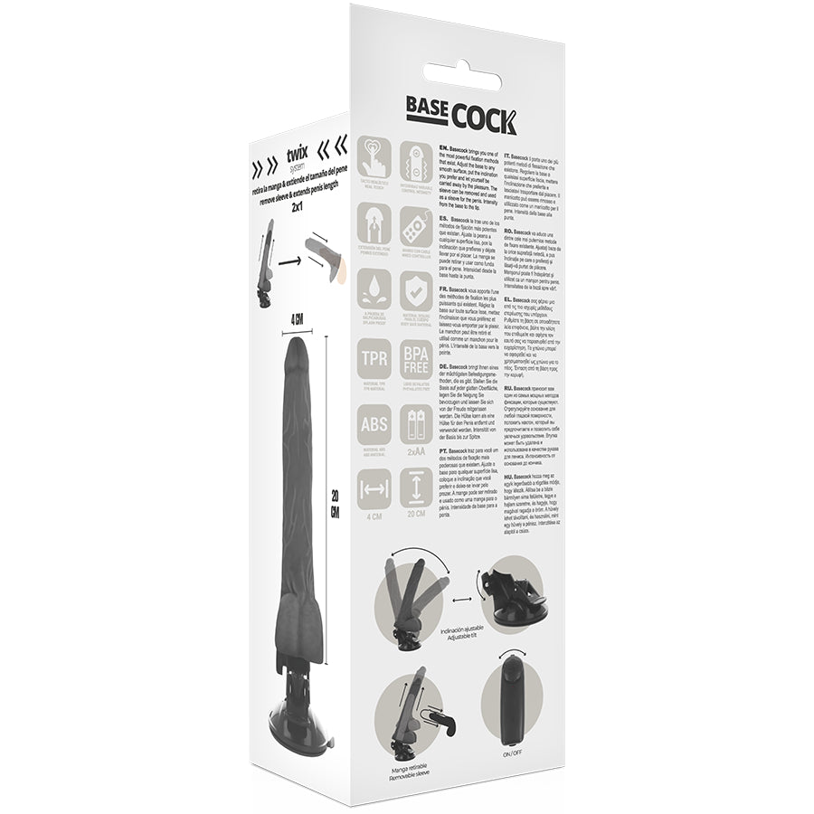 BASECOCK VIBRADOR REALiSTICO DE CONTROLE REMOTO PRETO COM TESTiCULOS 20 CM O 4 CM