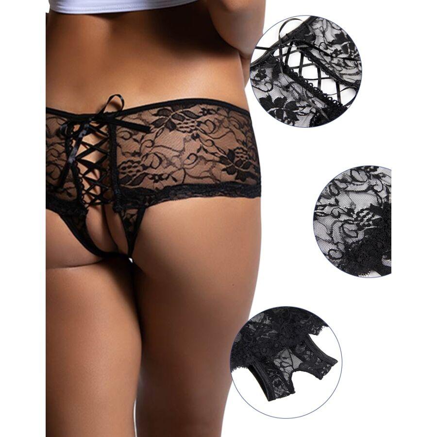 QUEEN LINGERIE CALCINHA DE RENDA FLORAL ABERTURA TRASEIRA L XL