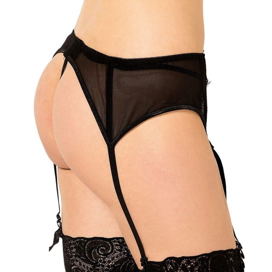 QUEEN LINGERIE TANGA COM LIGA DE RENDA PRETA S M