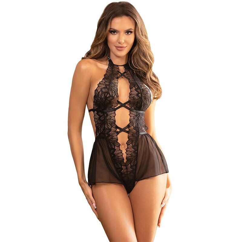 SUBBLIME TEDDY HALTER NECK BARE BACK LACE PRETO S M