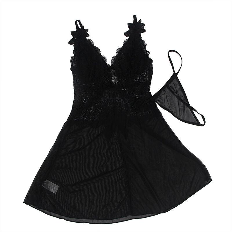 SUBBLIME BABYDOLL TECIDO DE TULE COM RENDA E DETALHE FLOR PRETO S M