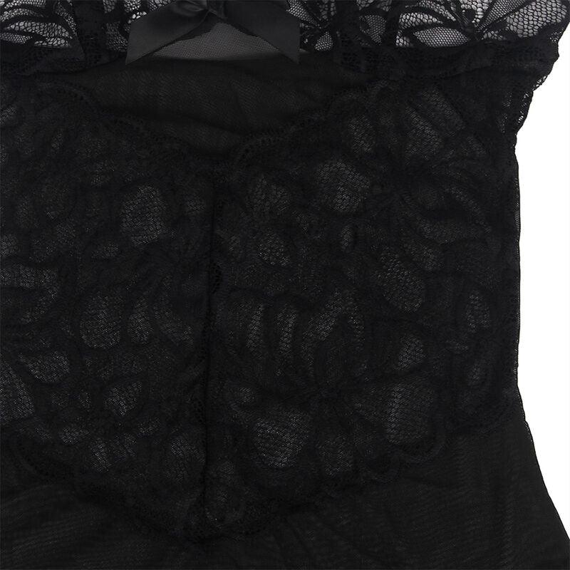 SUBBLIME BABYDOLL COM ALAS AJUSTVEIS E RENDA TRANSPARENTE ESTAMPADO FLORAL PRETO S M