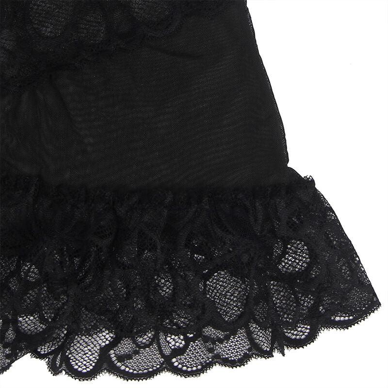 SUBBLIME BABYDOLL COM ALAS AJUSTVEIS E RENDA TRANSPARENTE ESTAMPADO FLORAL PRETO S M