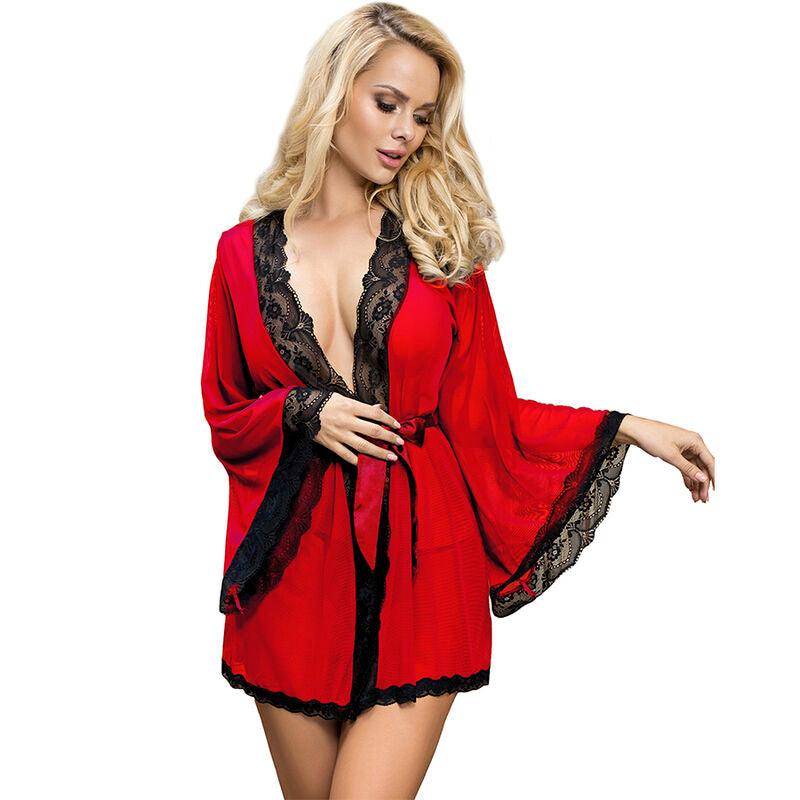 SUBBLIME ROBE EM TECIDO TRANSPARENTE COM DETALHE DE RENDA VERMELHO S M