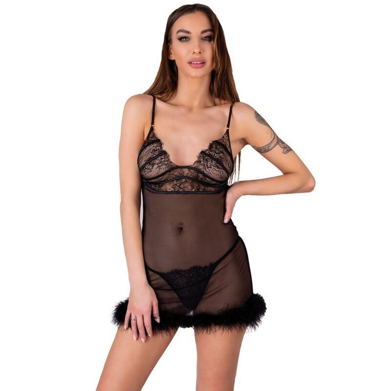 LIVCO CORSETTI FASHION CONJUNTO ZERUNAM BABYDOLL TANGA PRETA