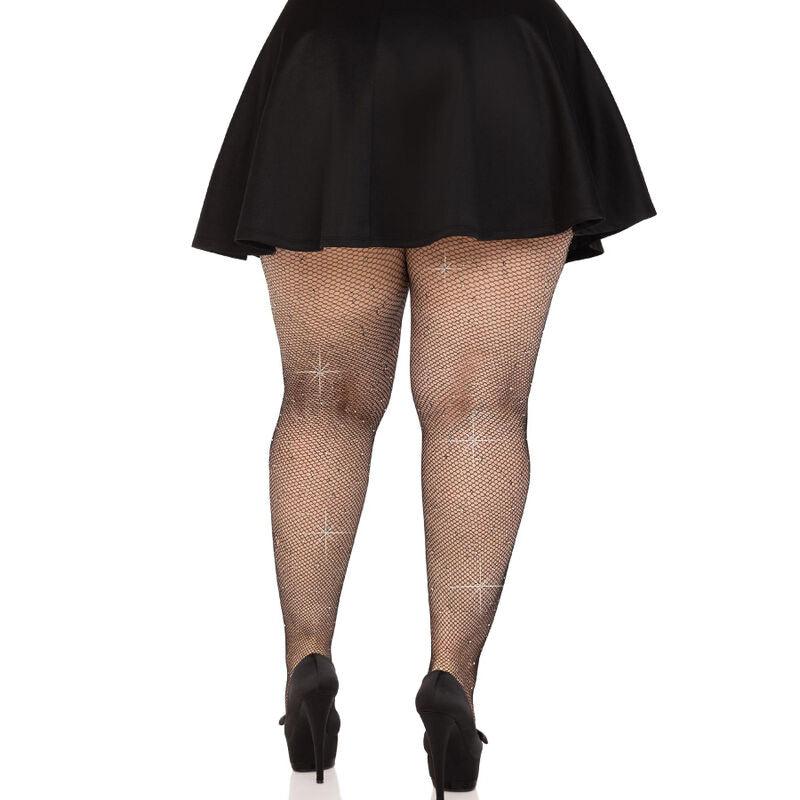 LEG AVENUE MEIAS DE MALHA CRISTALIZADA PRETAS PLUS SIZE