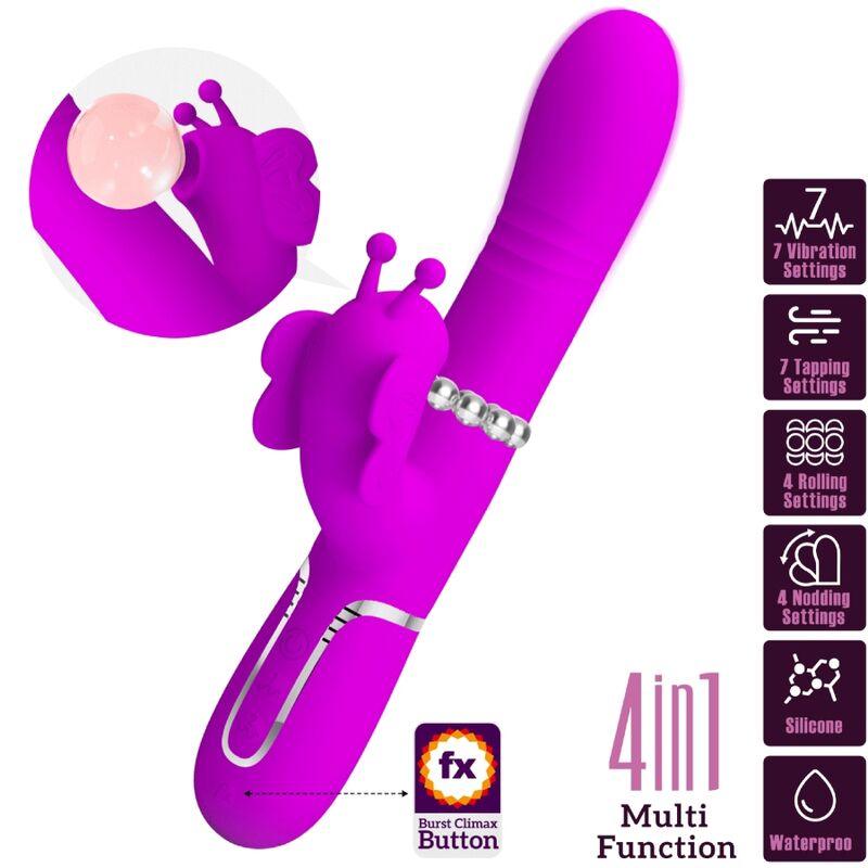 PRETTY LOVE VIBRADOR COELHO MULTIFUNCoES 4 EM 1 BORBOLETE FuCSIA