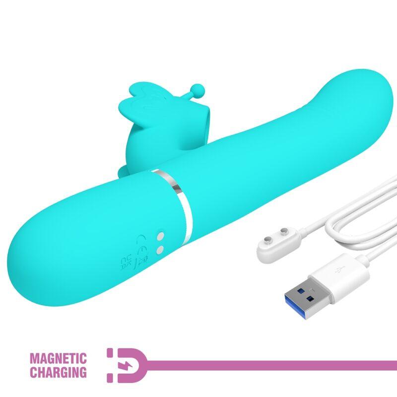 PRETTY LOVE VIBRADOR COELHO MULTIFUNCoES 4 EM 1 BUTTERFLY AQUA VERDE