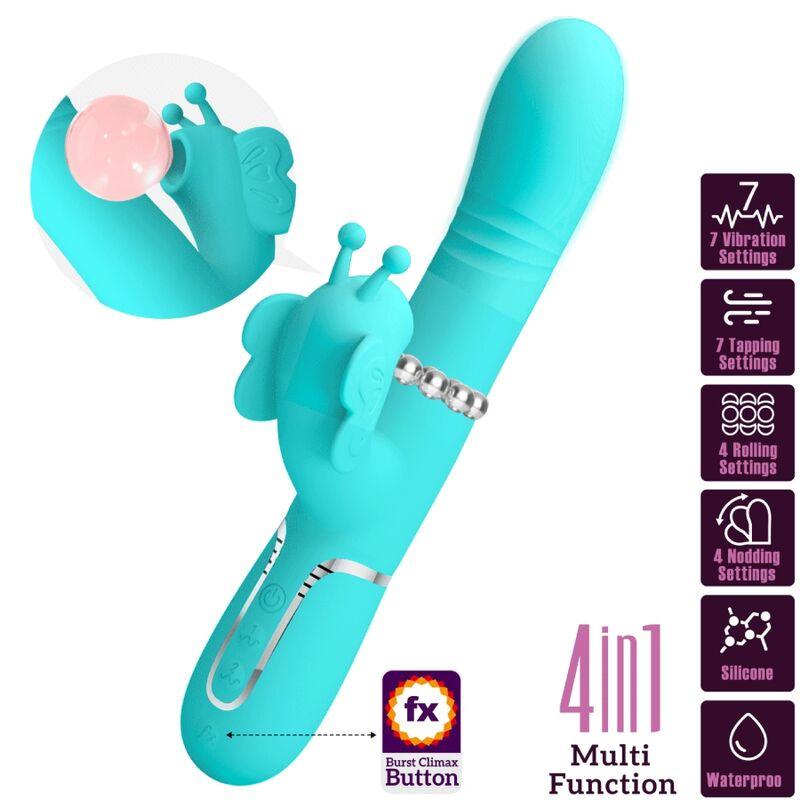 PRETTY LOVE VIBRADOR COELHO MULTIFUNCoES 4 EM 1 BUTTERFLY AQUA VERDE