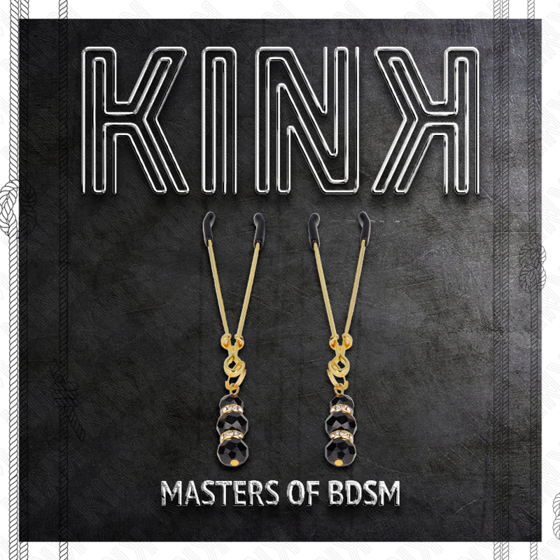 KINK PINaAS FINAS DOURADAS COM 3 CONTAS DE VIDRO PRETAS 7 CM