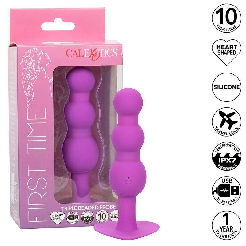 CALEXOTICS FIRST TIME PLUG ANAL SONDA TRIPLA DE CONTAS 10 VIBRAaaES ROXO