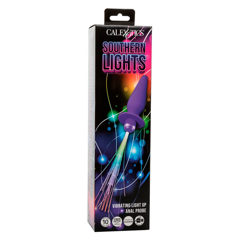 CALEXOTICS SOUTHERN LIGHTS LIGHT UP ANAL PLUG 10 VIBRAaaES SILICONE ROXO