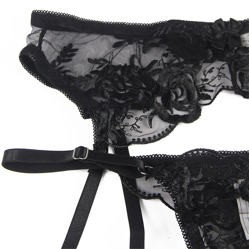 SUBBLIME CONJUNTO DE 3 PEAS SUTI TANGA LIGA ESTAMPADO FLORAL PRETO S M