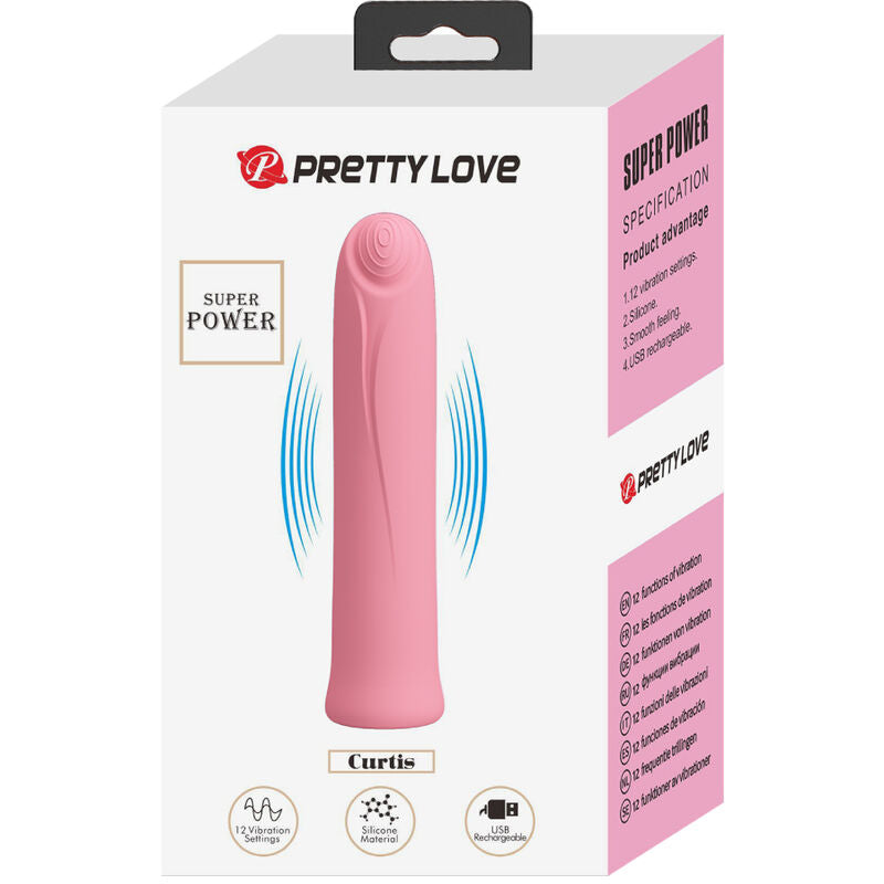 PRETTY LOVE VIBRADOR CURTIS MINI SUPER POWER 12 VIBRAoES DE SILICONE ROSA