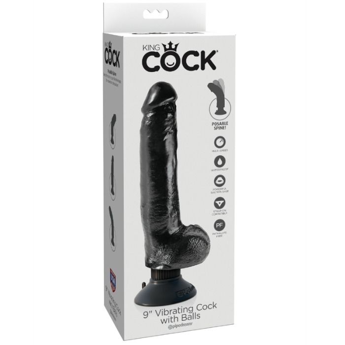 KING COCK DILDO VIBRANTE COM TESTiCULOS 23 CM PRETO