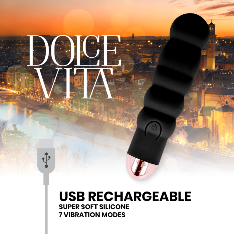 DOLCE VITA - VIBRADOR RECARREGÁVEL SEIS PRETO 7 VELOCIDADES