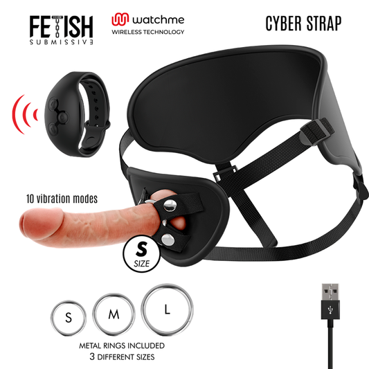 FETISH SUBMISSIVE CYBER STRAP - ARNÊS COM TECNOLOGIA DILDO WATCHME S DE CONTROLE REMOTO