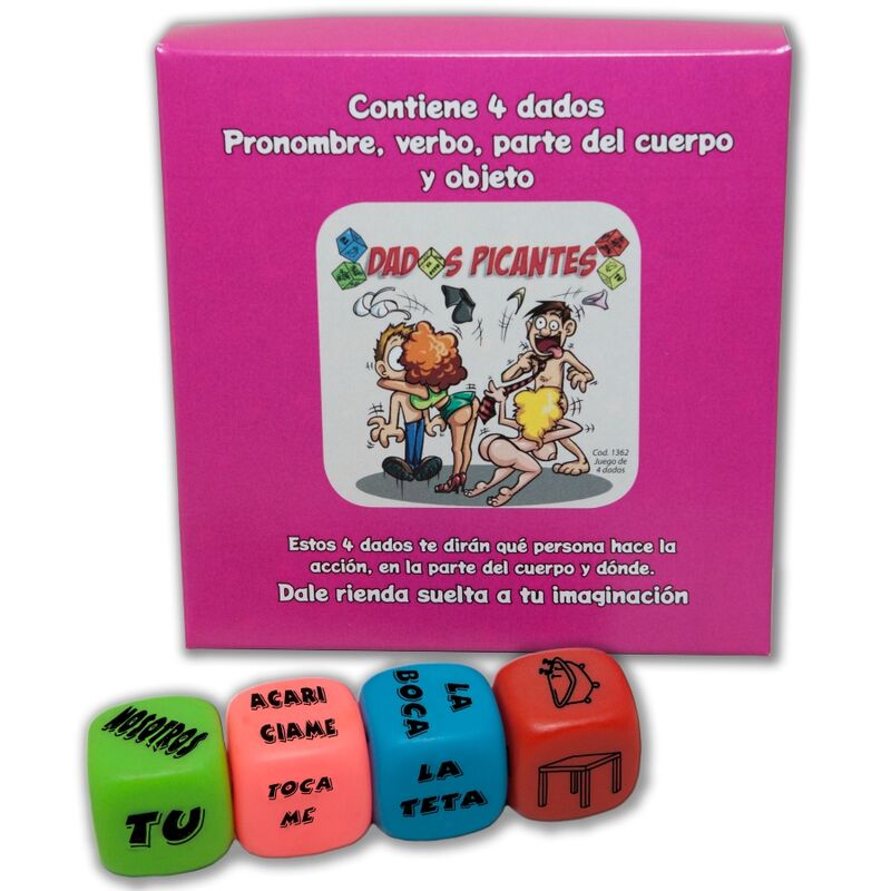 DIABLO PICANTE - JOGO DE 4 DADOS DE PRONOUN, VERBO, PARTE DO CORPO E LUGAR