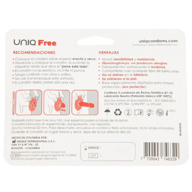 UNIQ - PRESERVATIVOS SEM LÁTEX COM ANEL PROTETOR 3 UNIDADES