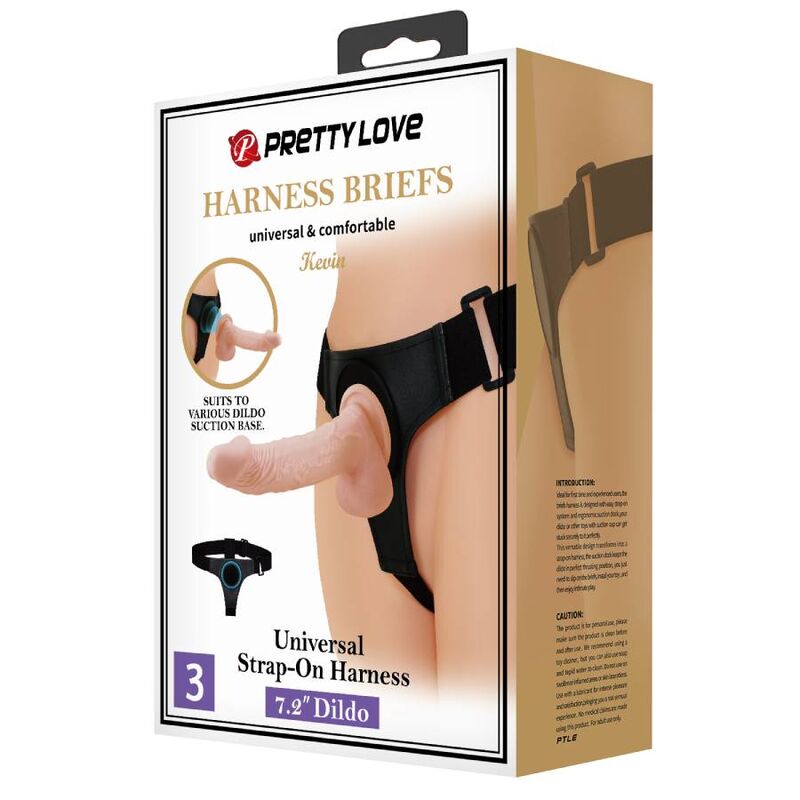 PRETTY LOVE - ARNESS BRIEFS ARNÊS UNIVERSAL COM DILDO KEVIN 19 CM NATURAL