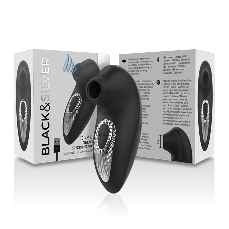 BLACK&SILVER - DRAKE DELUXE SUCKING VIBE SILICONE RECARREGÁVEL PRETO