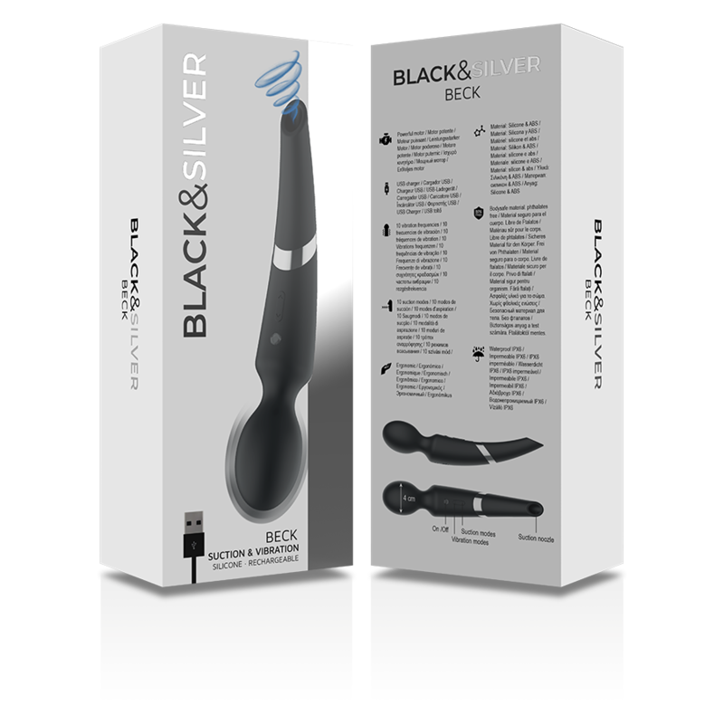 BLACK&SILVER - MASSAGEADOR DE SILICONE RECARREGÁVEL BECK E SUCÇÃO PRETO