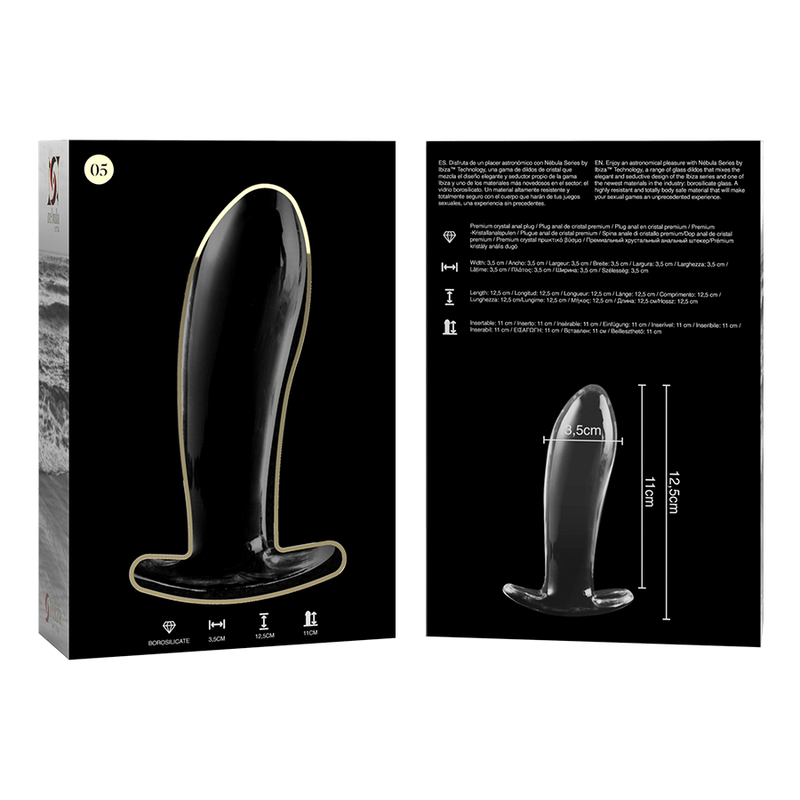 NEBULA SERIES BY IBIZA - MODELO 5 ANAL PLUG VIDRO BOROSILICADO TRANSPARENTE 12.5 CM -O- 3.5 CM