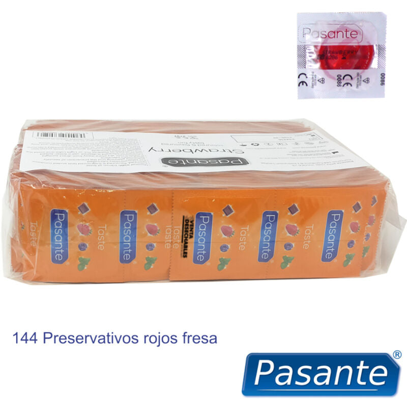 PASANTE - SACO DE PRESERVATIVO SABOR MORANGO 144 UNIDADES