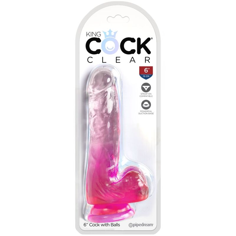 KING COCK - CLEAR PÊNIS REALÍSTICO COM BOLAS 13.5 CM ROSA