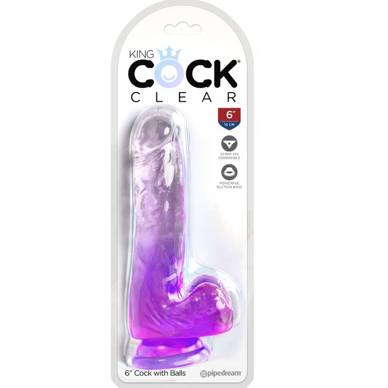 KING COCK - CLEAR PÊNIS REALÍSTICO COM BOLAS 13.5 CM ROXO