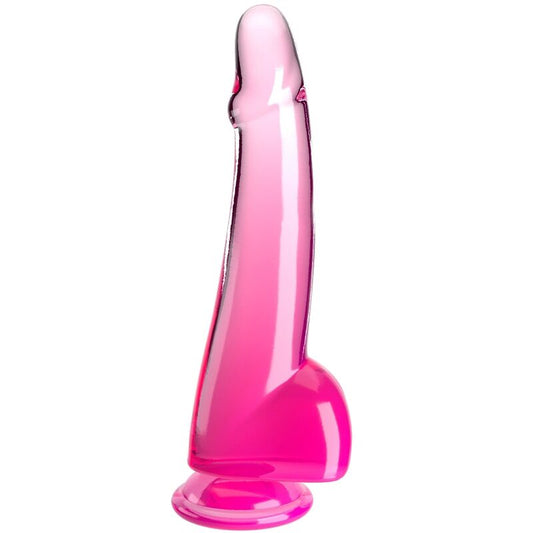 KING COCK - CLEAR DILDO COM TESTÍCULOS 19 CM ROSA